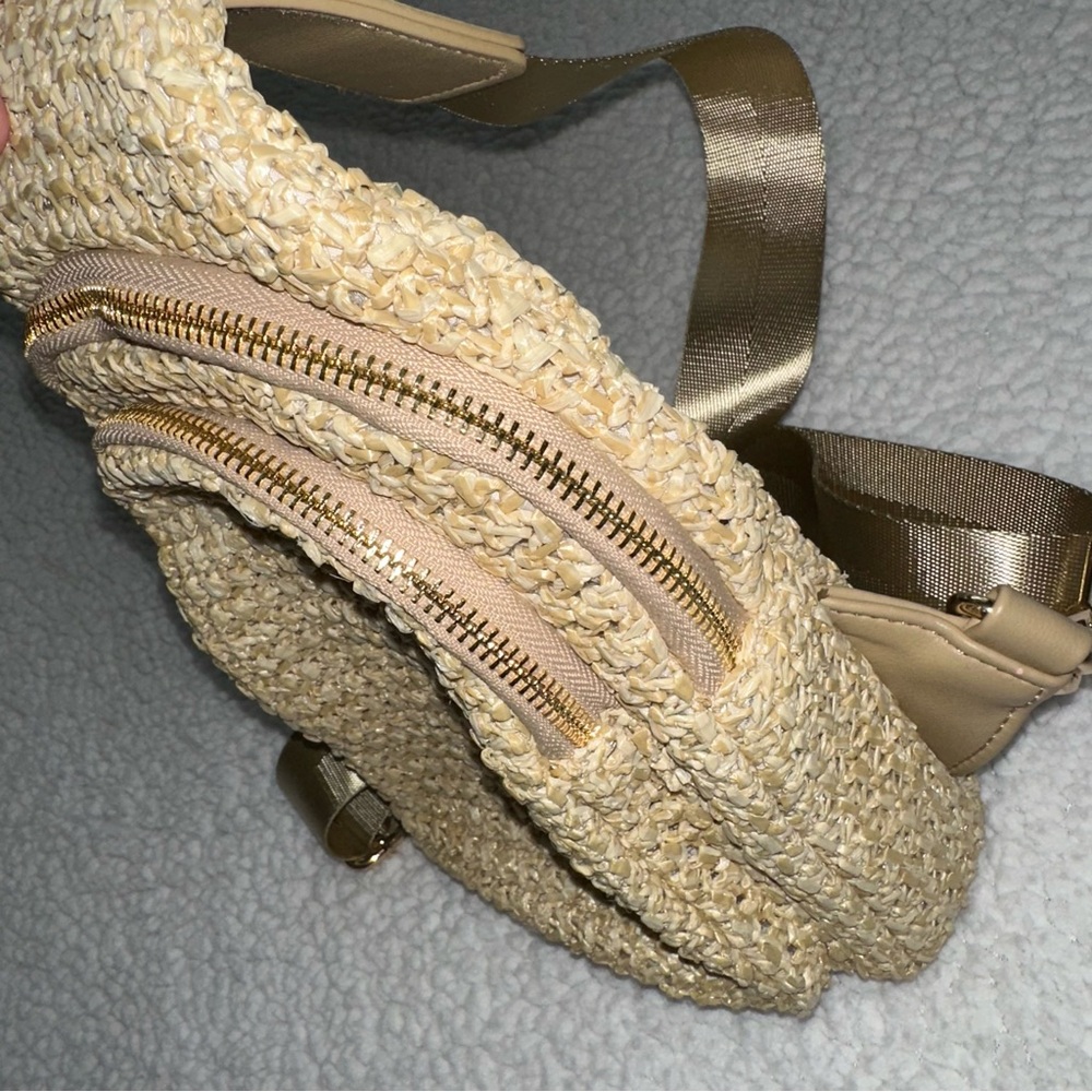 Urban Expressions straw woven crossbody sling bag adjustable strap zippers gold - Picture 6 of 15